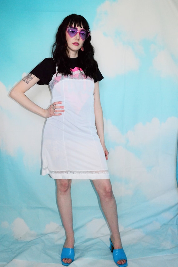 Vintage 60's Slip Dress - White Lace Mini Babydol… - image 1