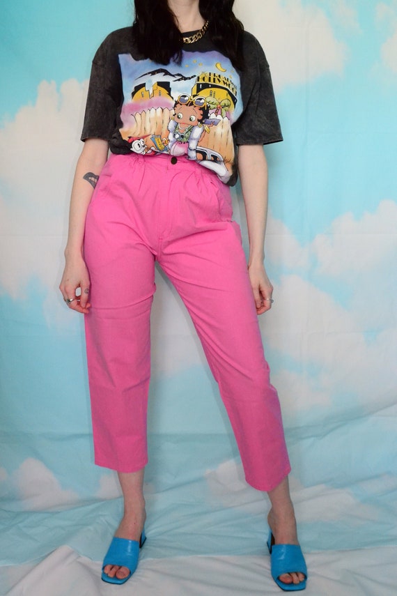Vintage 80's Bubblegum Pink Trousers - Cropped Hi… - image 1