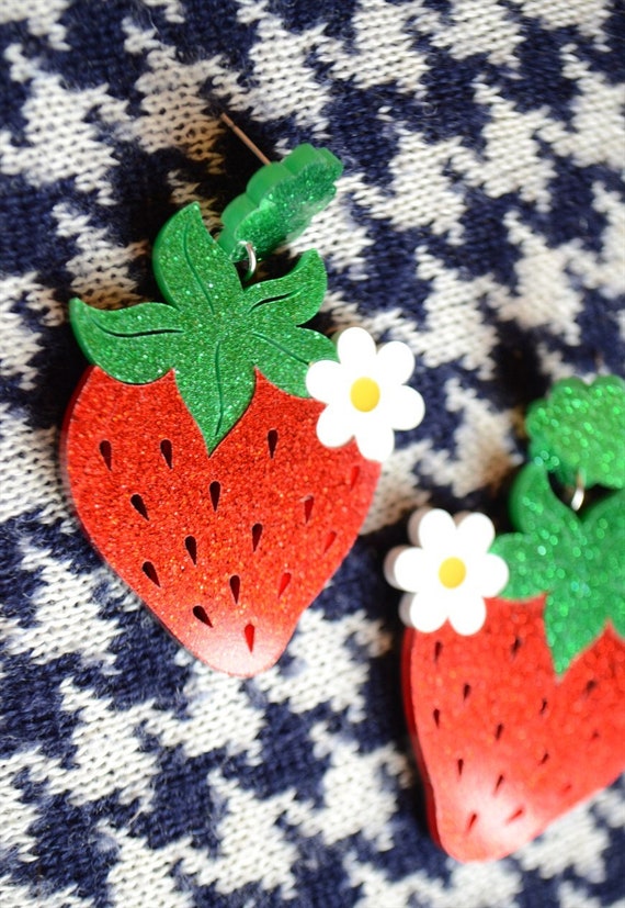 Strawberry Glitter Acrylic Earrings - Glittery fr… - image 4