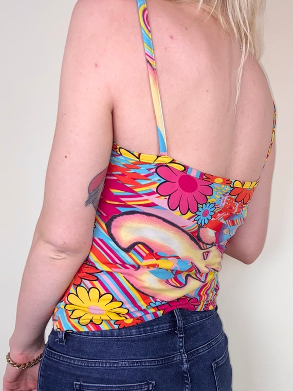 Vintage 90's Y2K Groovy Flower Power Print Top - … - image 5