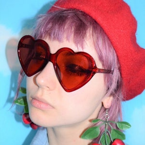 Red Heart Shaped Sunglasses Lolita Retro Translucent red frame Shape shades kitsch cute gift fun vintage valentines statement mod girl image 6