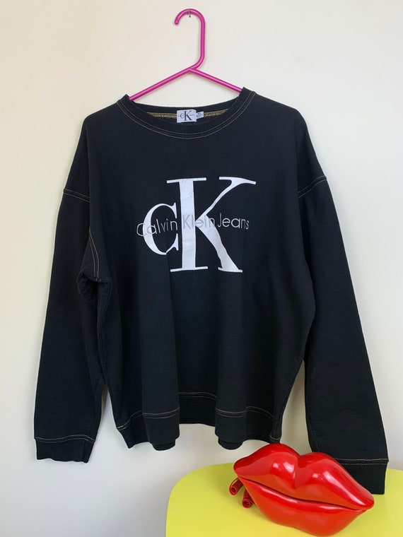 kunstmest Overeenkomstig met Ontaarden Vintage 90's Black Calvin Klein Logo Sweatshirt With Tan - Etsy