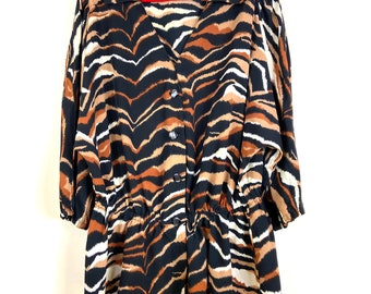 Vintage 80's Tiger Print Blouse - Animal Print Batwing Shirt Top XL
