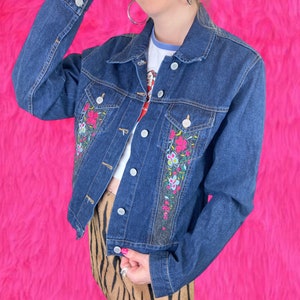 Womens Floral Embroidered Denim Jacket, UK Sizes 6 to 14