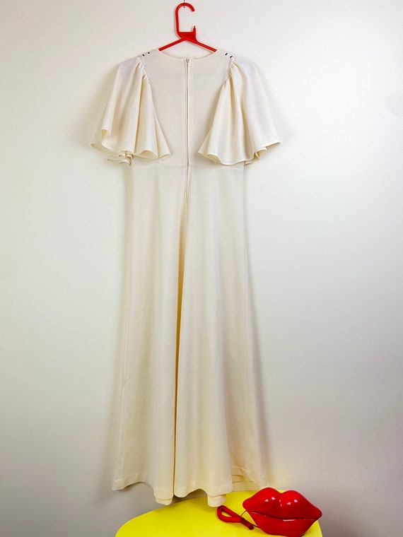 Vintage 70's Cream Cape Sleeve Maxi Dress - 20's … - image 8