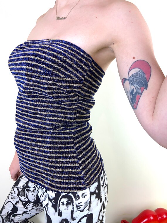 Vintage 90's Glitter Striped Strapless Bandeau To… - image 2
