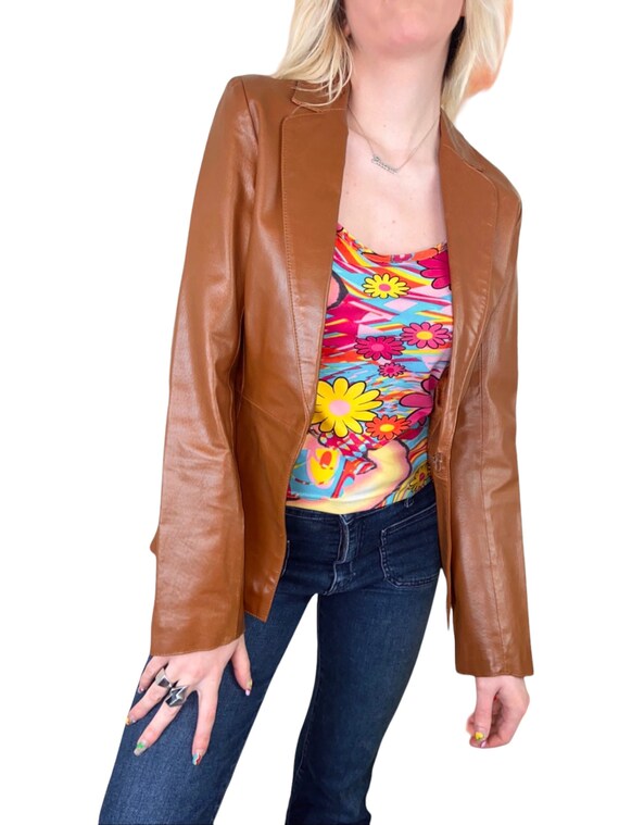 Vintage 90 s Tan Patent Leather Blazer Jacket Shiny Real Leather PVC Vinyl Look Jane Norman Blazer Etsy Canada