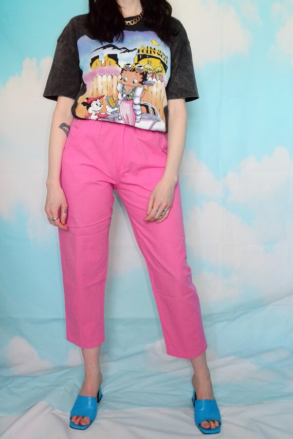 Vintage 80's Bubblegum Pink Trousers - Cropped Hi… - image 2