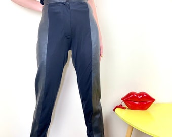 Vintage 90's Faux Leather Stretch Trousers - Black Pleather pants rock n roll high rise high waisted 30 inch waist 30" leg