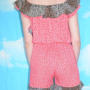 Vintage 90's Red Ditsy and Leopard Print Ruffle Playsuit image 2