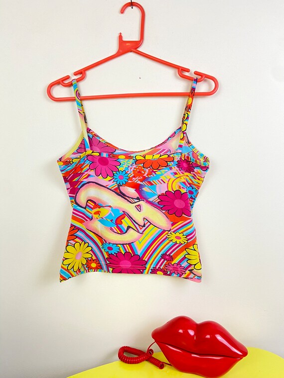 Vintage 90's Y2K Groovy Flower Power Print Top - … - image 7