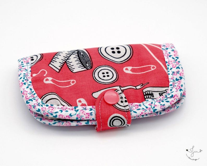 Handmade Needle Book: Sewing Travel Kit, Embroidery Accessory buttons/threads red