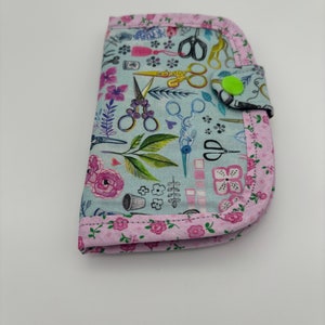 Handmade Needle Book: Sewing Travel Kit, Embroidery Accessory scissors in pink bg