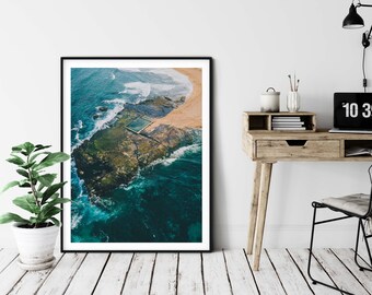 Mona Vale Rockpool, Fotografia aerea, Beach Art, Grande arte murale, Belle arti, Antenna oceanica, Piscina, Arte turchese, Australia, Sydney
