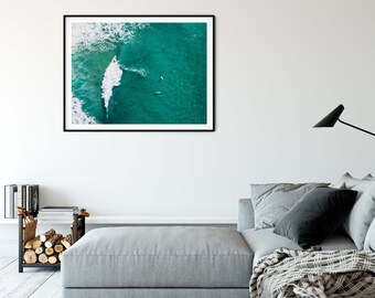 El lone Surfer, fotografía aérea, arte de pared grande, bellas artes, ocean aerial, surf fotografía aérea, arte de pared turquesa, Australia, surf