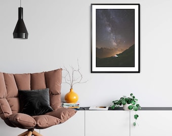 Mont Blanc, Panorama, France Mountain Wall Art, Astrophotography, Summer Art, Landscape Print, Milky Way Print, Wall Art, Fine Art, Home