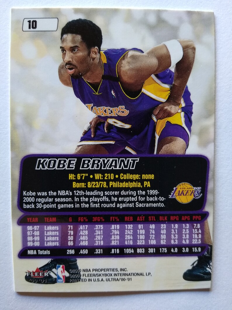 Kobe n Shaq Baby 2000-01 Fleer Ultra Kobe Bryant Card 10 | Etsy