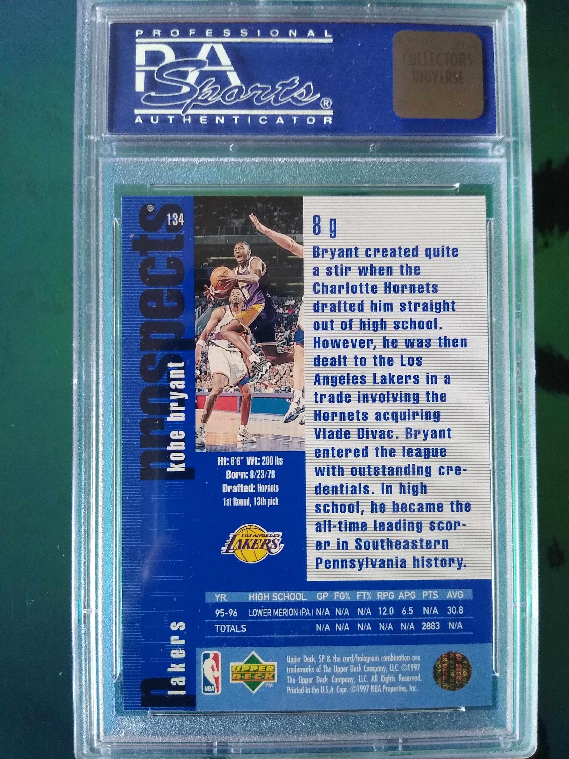 1996 Upperdeck Sp Kobe Bryant Rookie Card 134 SGC 8.5 Nrmt Los