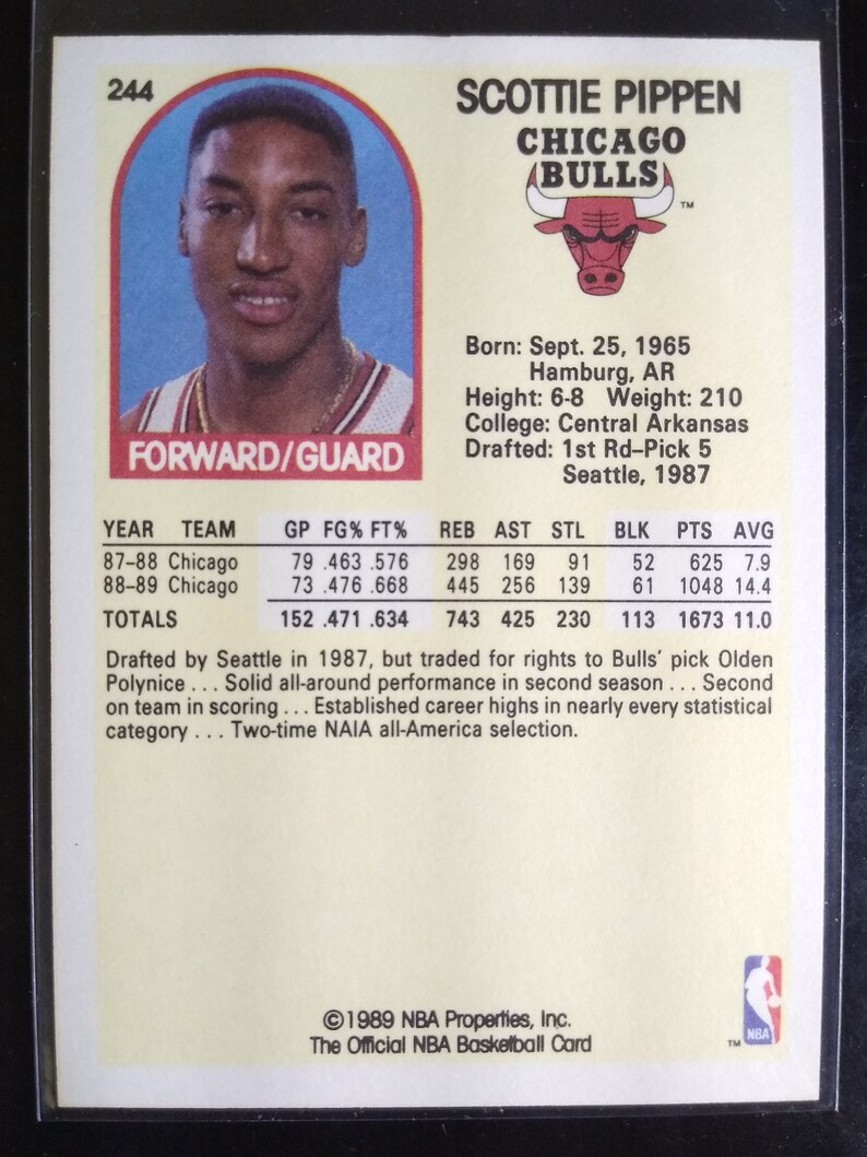 1989 90 NBA Hoops Scottie Pippen Chicago Bulls 2nd Year Card Etsy