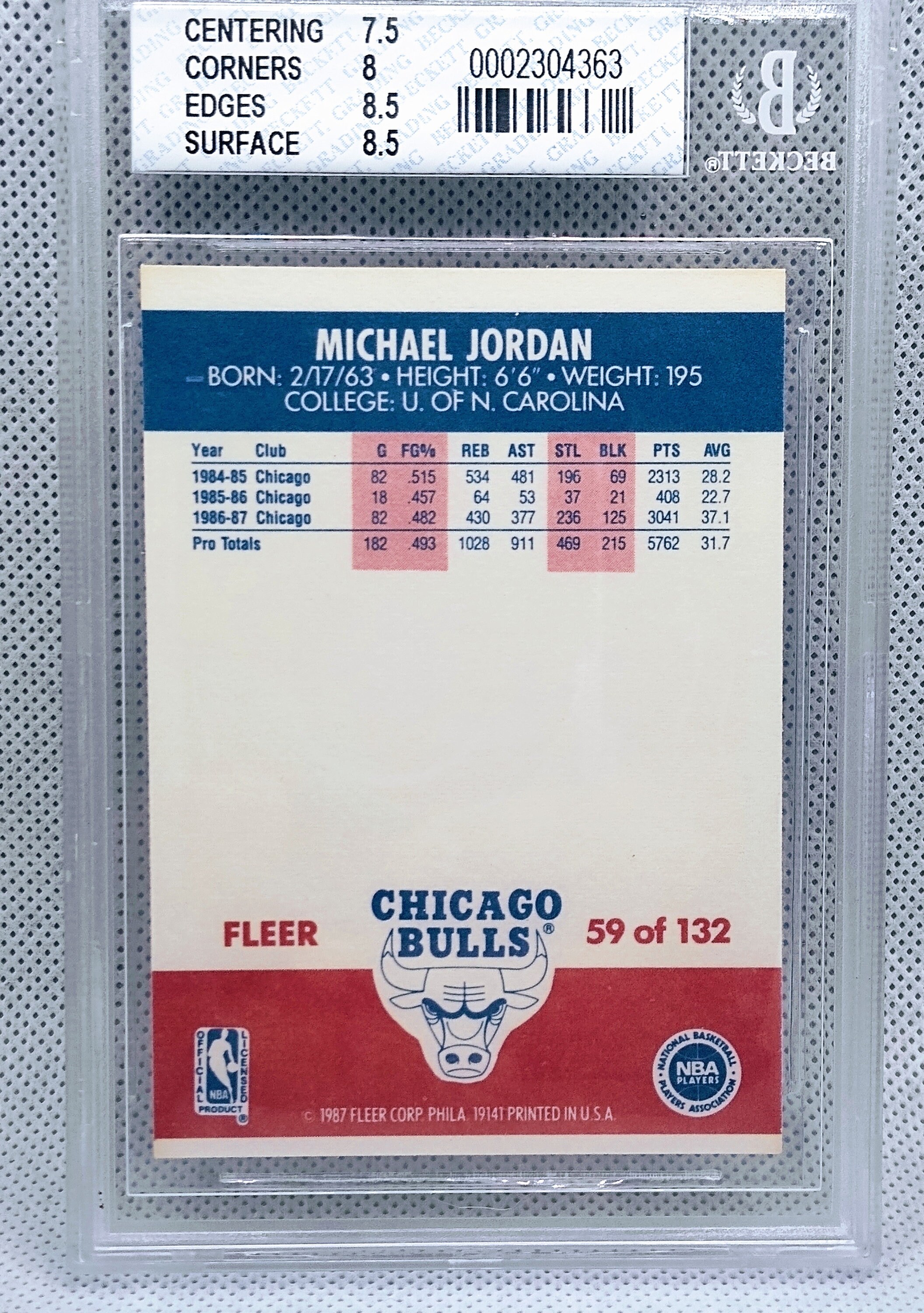 1987 Fleer Basketball Michael Jordan Chicago Bulls Graded BGS - Etsy