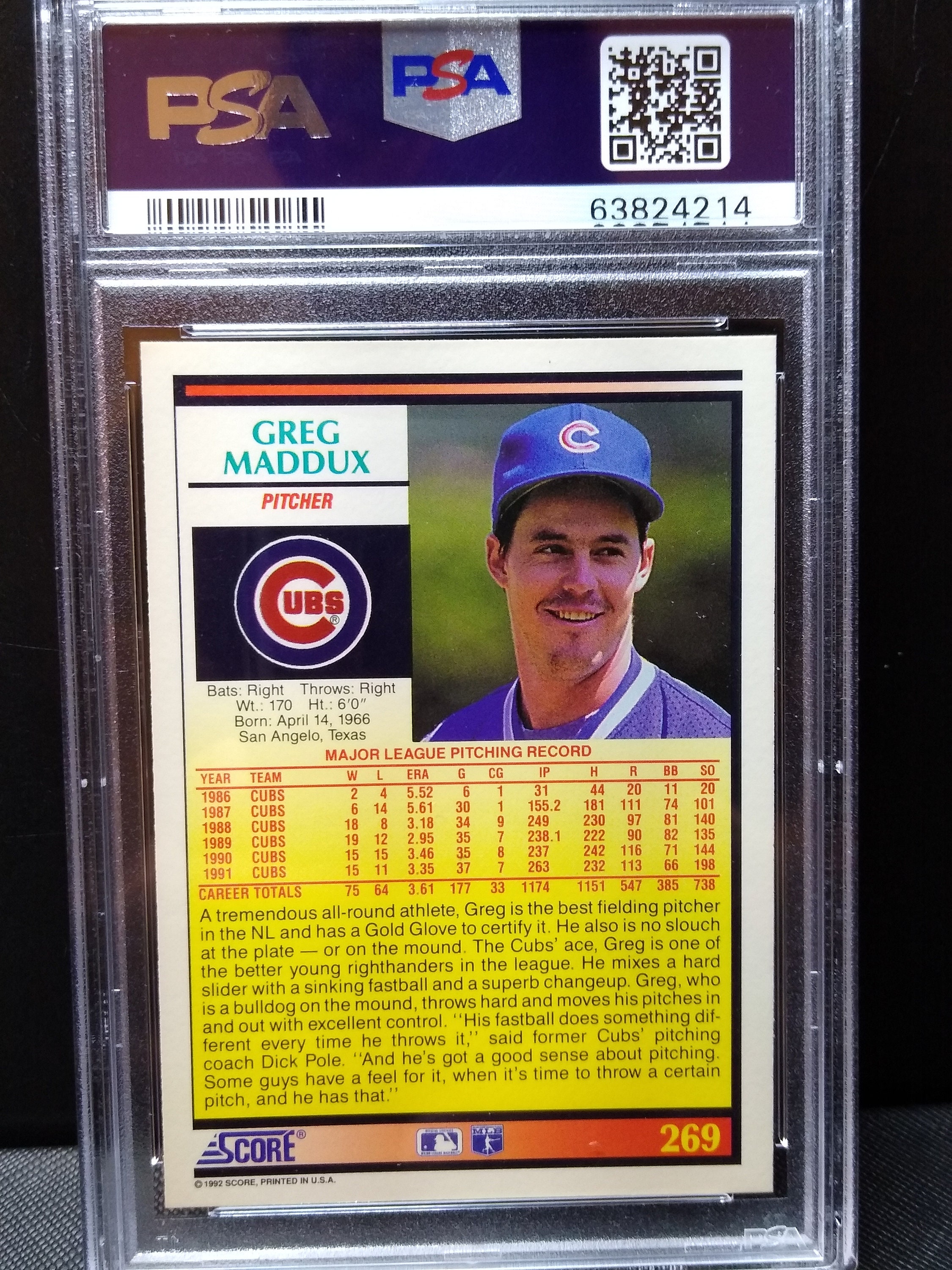 1992 Score #269 Greg Maddux Chicago Cubs PSA 10 Gem Mint - Etsy