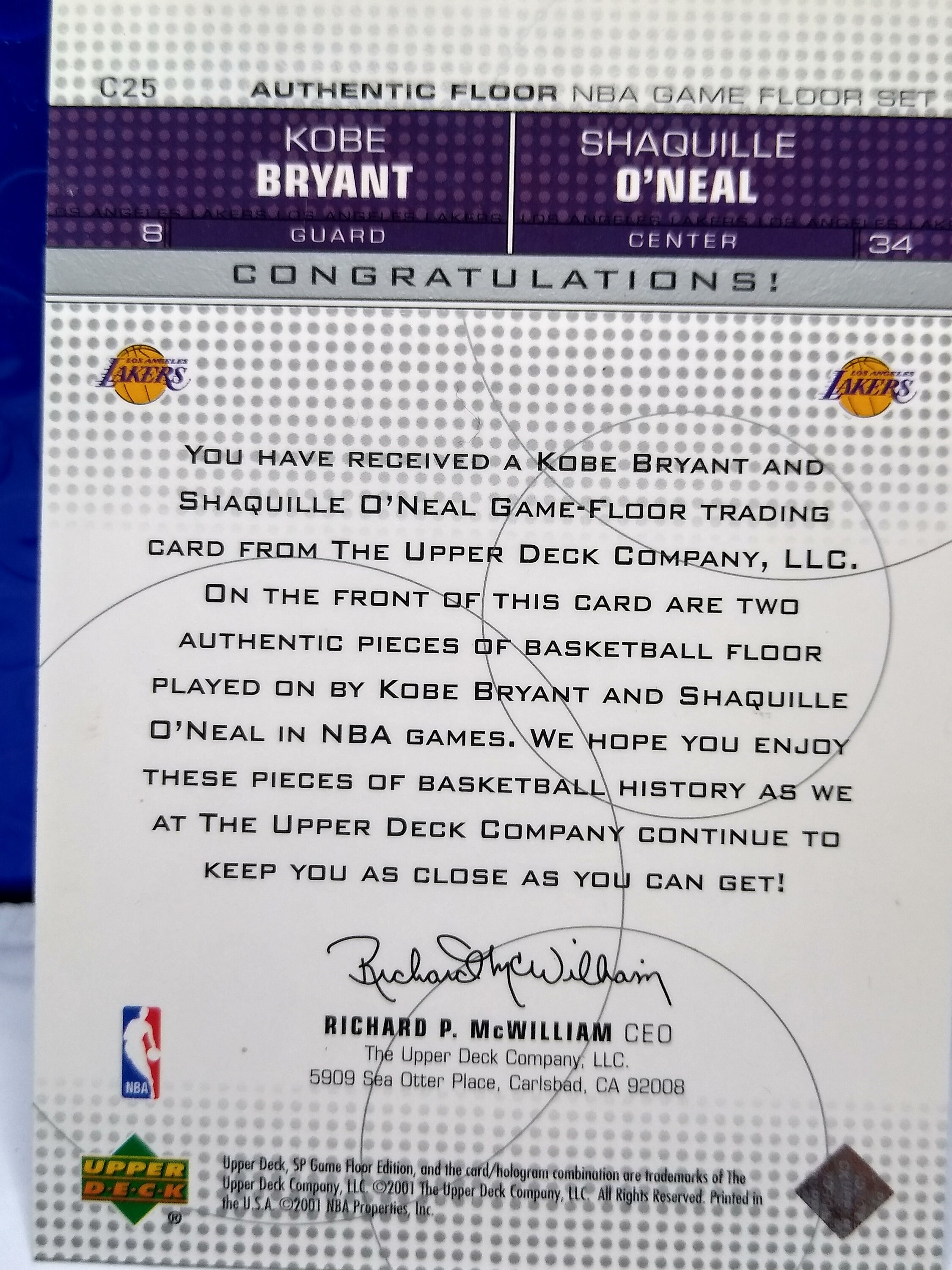 2001 Upper Deck Kobe Bryant & Shaq Game Used Floor Relic Card - Etsy