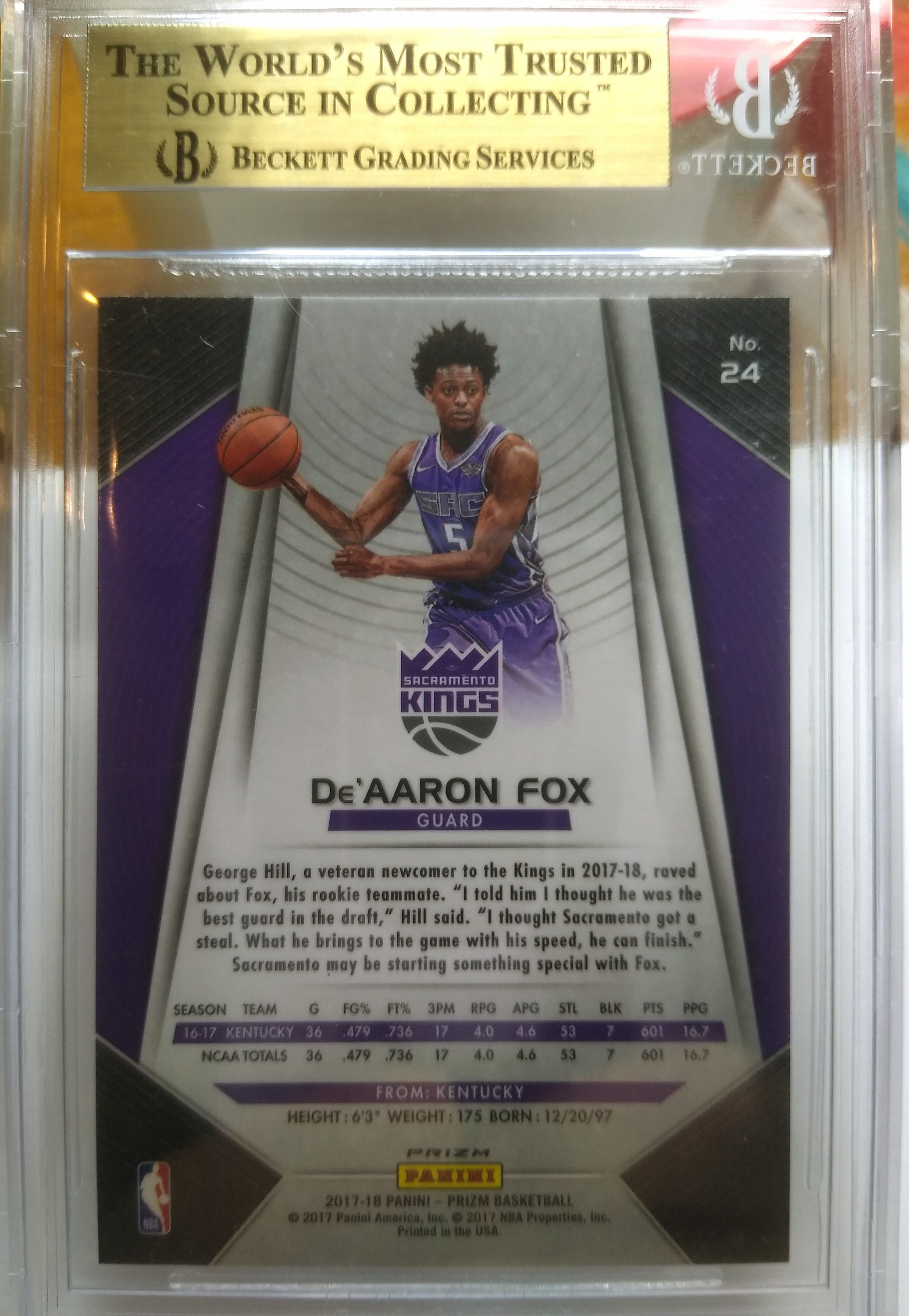 2017 De'aaron Fox Panini Prizm Rookie Card, BGS 9.5 Gem Mint - Etsy