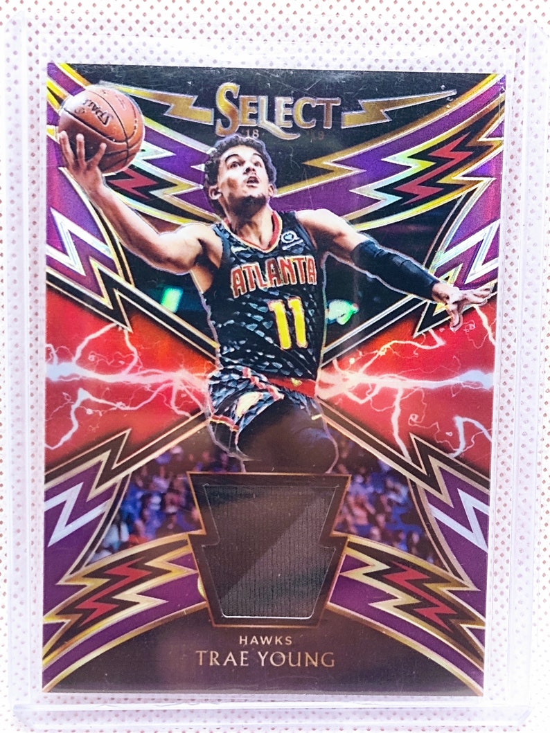 2018-19 Panini Select Trae Young Rookie Swatch SP-Tyg Purple Stripe 97/99 Atlanta Hawks image 4