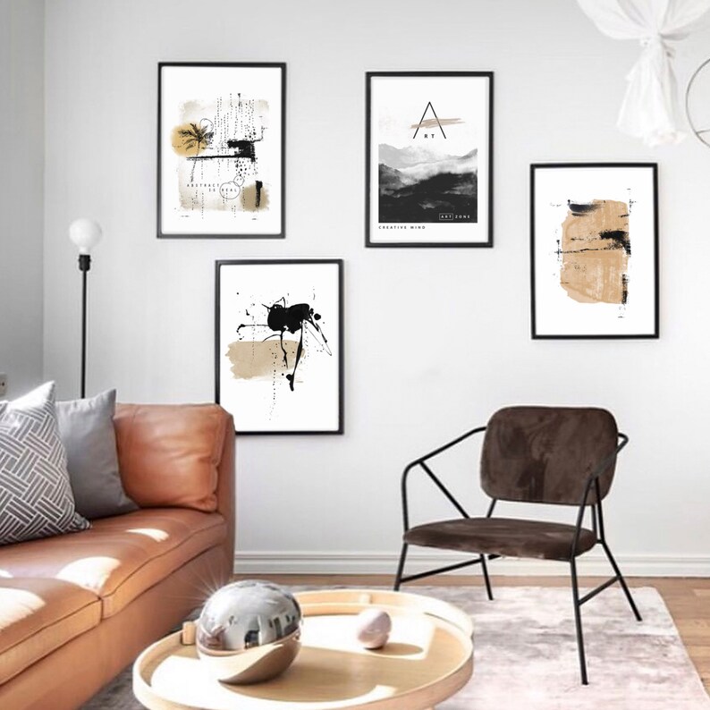 Set of 4 Abstract Print Sets Wall Art Scandinavian Modern Etsy