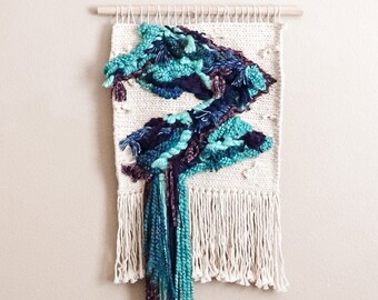 Woven Wall Hanging || Blue and Purple Wall Art || Waterfall Tapestry