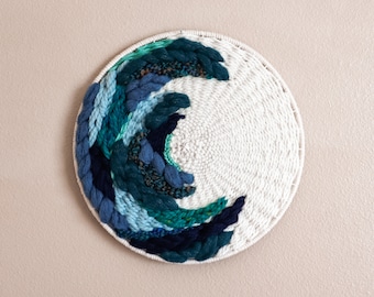 Circle Weaving Wall Hanging || Blue Woven Art || Textured Home Decor