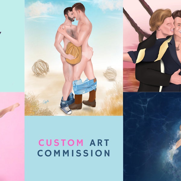Custom Art Digital Portrait | Use for Home Decor | Use for Custom Cards & Invitations | Homoerotic Art | LGBT Art | Gay Art | Nude Art