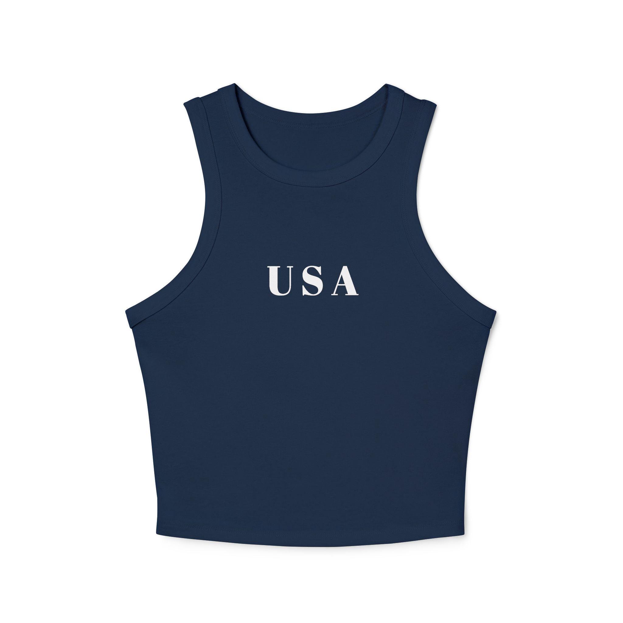 USA Racerback Tank Top: Patriotic Women's Ribbed Cotton Blend