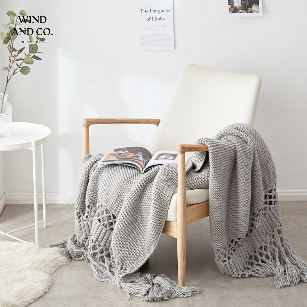 Scandinavian Knit Blanket Boho Throw for Couch in Pink Etsy