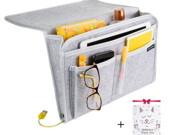 BED CADDY | Eco-Friendly | Remote Control Caddy | Bedside Storage Organizer | College Dorm Decor | Extra Storage | 13.5inx9.5in  (Gray)