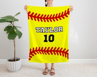 Manta Minky personalizada para softbol: nombre y número personalizados, manta supersuave.