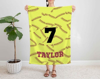 Manta Minky personalizada para softbol: regalo deportivo personalizado para niñas.