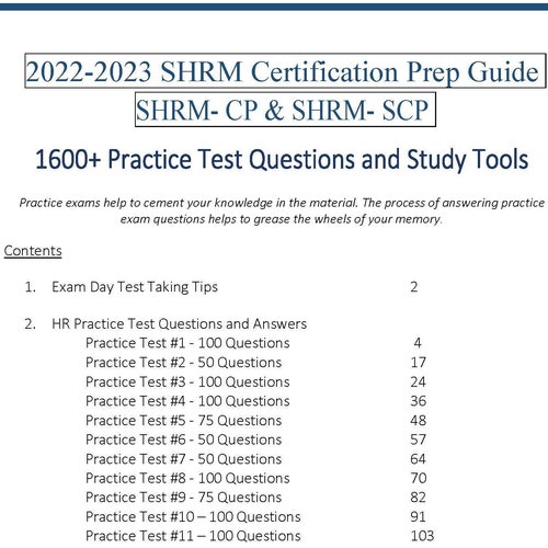 SHRM 20222023 Workbook Practice Questions for CP & SCP Exams Etsy Canada
