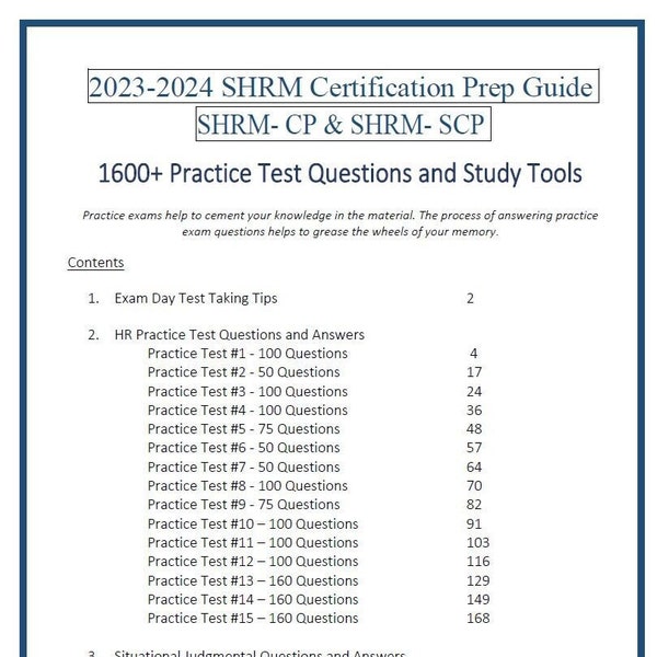 SHRM 2023-2024 Workbook Practice Questions for CP & SCP Exams