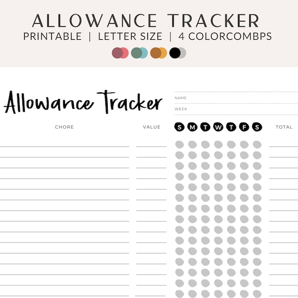 Printable Allowance Chore Chart for Kids, Allowance Tracker, Printable Responsibility Chart, To Do List PDF, Chore Chart Template, Canva