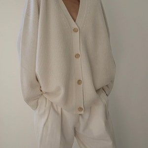 Cream Lightweight Boxy Women's Cardigan Sweater, Comfortable and Perfect for Layering. Women's Cream Oversized Cardigan Sweater +