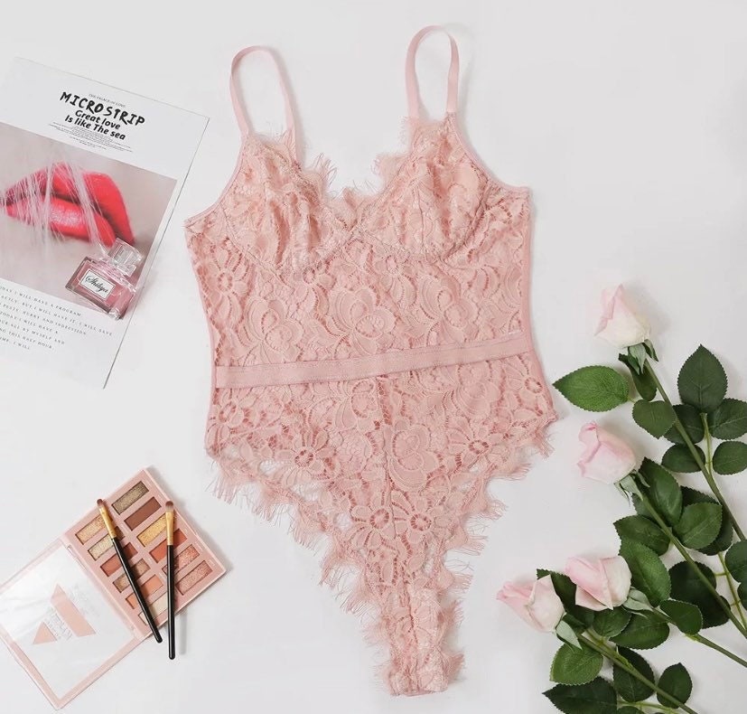 Lace Lingerie Teddy See Through One Piece Sheer Light Pink - Etsy