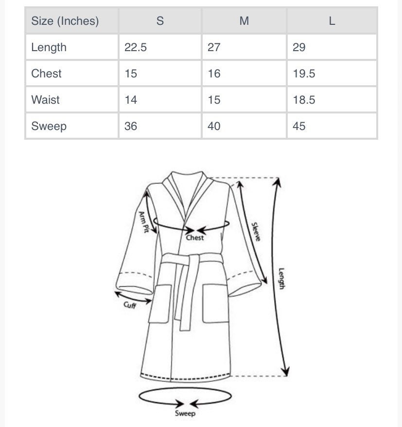 Sizing Charts for Our Shop - Etsy
