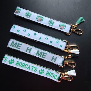 Ohio University Bobcats Wristlet Lanyard, OU Fabric Key Holder, Athens Gift, licensed