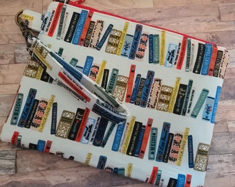 Book Wristlet purse, wristlet zipper pouch, fabric, fashion purse, fabric wallet, small purse, handbag, books, gift for book lovers, reader