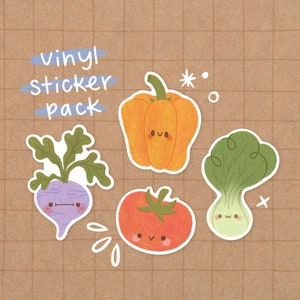 Vegetable Vinyl Sticker Pack A | Kawaii Stickers - Cute Veggie Stickers - Cute Stationery - Vinyl Stickers - Waterproof Stickers - Cute Food