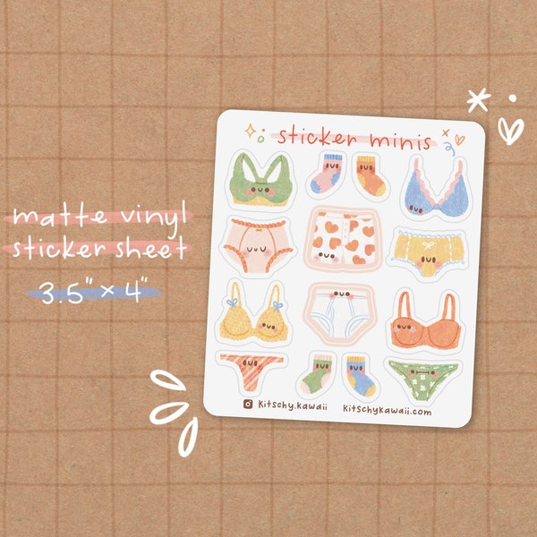 Laundry Mini Sheet | Cute Stickers - Kawaii Stickers - Cute Stationery - Planner Stickers - Cute Underwear Stickers - Kawaii Sock Stickers