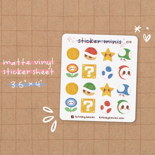 Video Game Sticker Sheet | Mario Stickers - Kawaii Stickers - Cute Stationery - Planner Stickers - Cute Video Game Stickers - Kawaii Mario