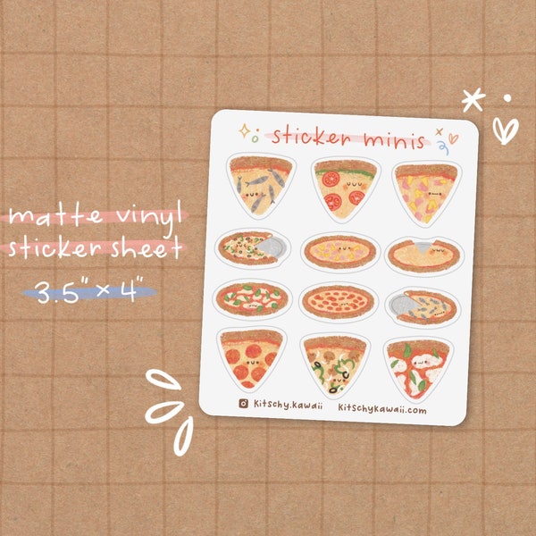 Pizza Sticker Sheet | Cute Stickers - Cute Food Stickers - Cute Stationery - Planner Stickers - Kawaii Food Stickers - Cute Pizza Stickers