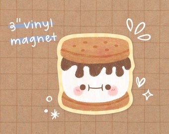 S'more Magnet | Kawaii Magnet - Cute Food Magnet - Cute Stationery - Cute Vinyl Magnet - Waterproof Sticker - Food Magnet - Kawaii Food